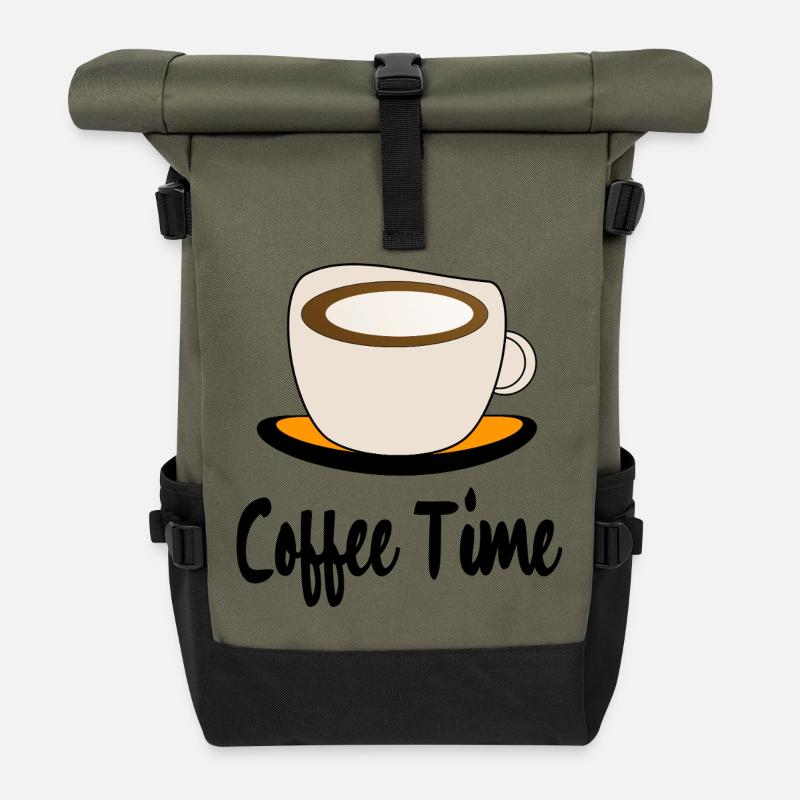 Kaffeebecher Minimalillustration - Rolltop Rucksack - Olive/Schwarz
