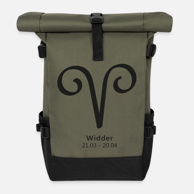 Widder Aries Symbol Sternzeichen - Rolltop Rucksack - Olive/Schwarz