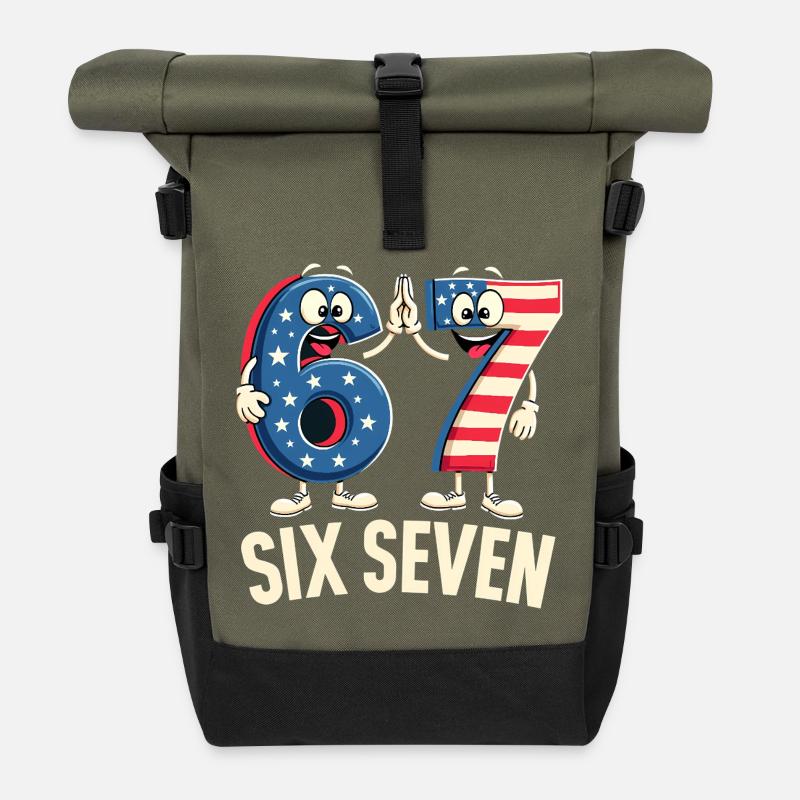 US Flag 67 Memes Six Seven - Rolltop Rucksack - Olive/Schwarz