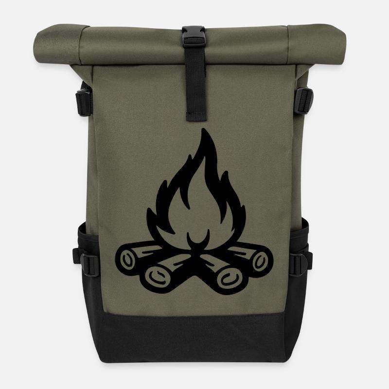 Lagerfeuer Symbol Flamme - Rolltop Rucksack - Olive/Schwarz