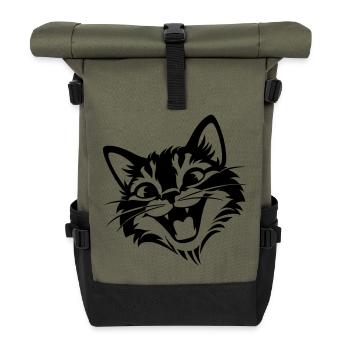 Lachende Katze | Lustiges Katzen T-Shir - Rolltop Rucksack - Olive/Schwarz - Vorne