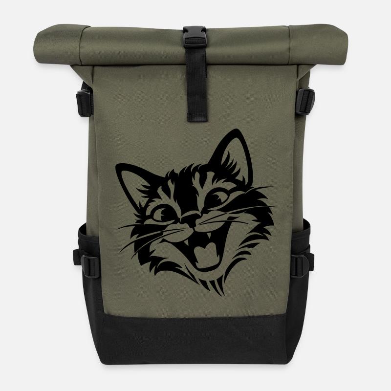 Laughing Cat | Funny Cats T-Shir - Roll Top Backpack - olive/black