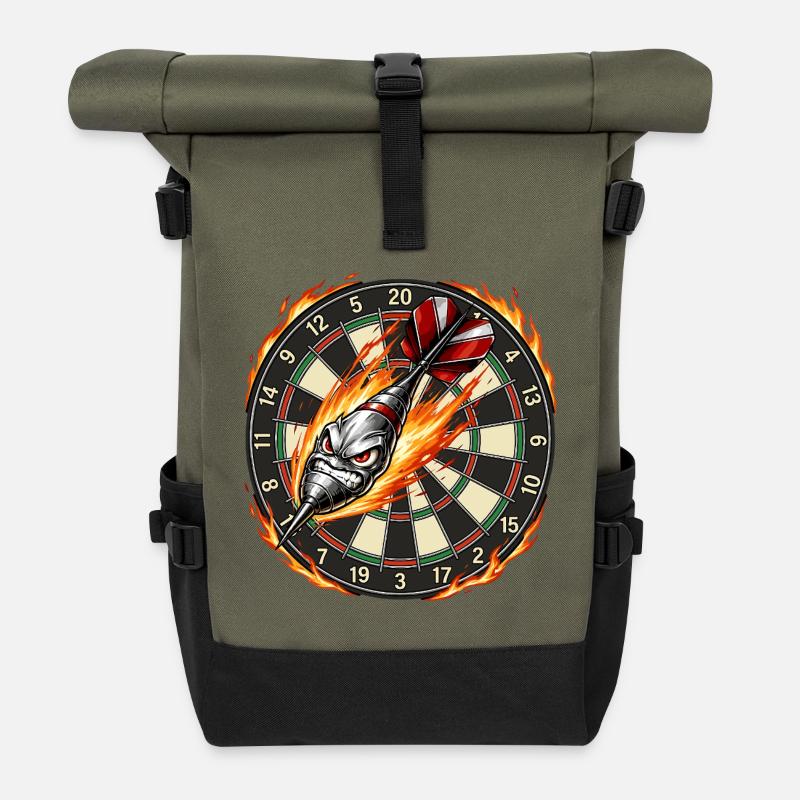 Flammenpfeil trifft Dartboard - Rolltop Rucksack - Olive/Schwarz