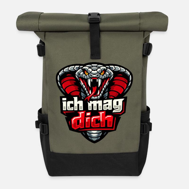 Böse Kobra "Ich mag Dich" - Rolltop Rucksack - Olive/Schwarz