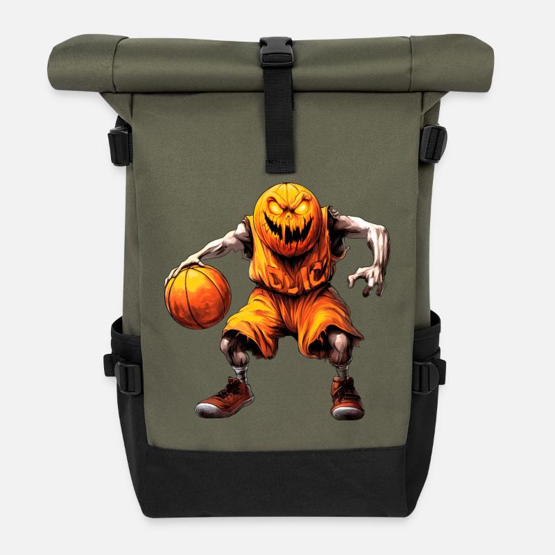 Halloween Basketball Player - Roll Top Backpack - olive/black