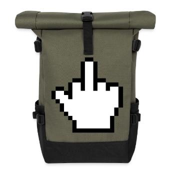 Maushand Mittelfinger Mauszeiger - Rolltop Rucksack - Olive/Schwarz - Vorne