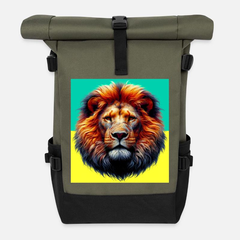 lion - Roll Top Backpack - olive/black