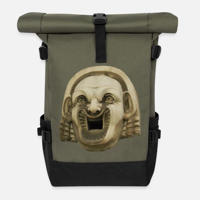 Lachende Steinmaske - Rolltop Rucksack - Olive/Schwarz