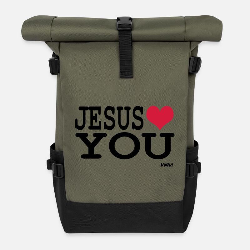 jesus loves you - Rolltop Rucksack - Olive/Schwarz