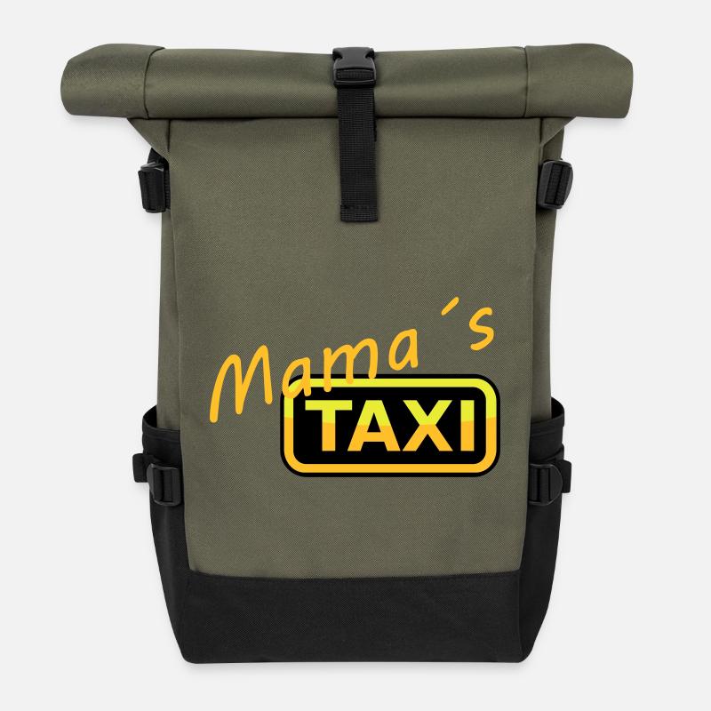 Humorvolles Mamas Taxi Schild - Rolltop Rucksack - Olive/Schwarz