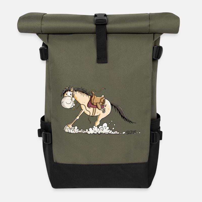 Westernpferd im Slide - Rolltop Rucksack - Olive/Schwarz