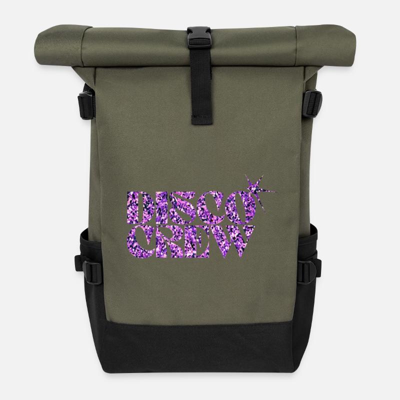 Disco Crew Purple Glitter Logo - Roll Top Backpack - olive/black