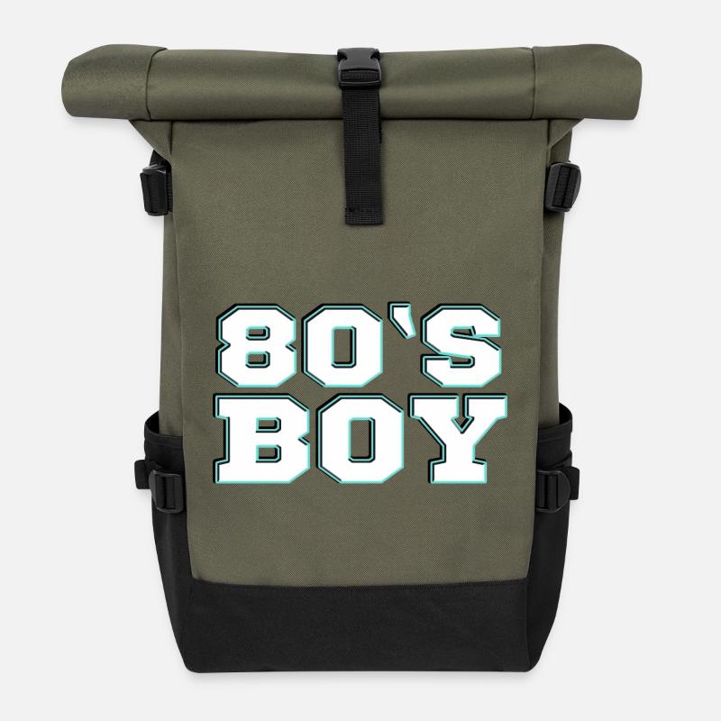 Années 80 - Sac à dos roll top - olive/noir