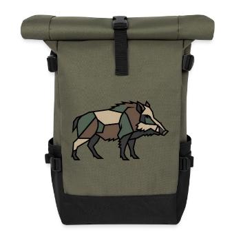 Geometric Boar Low Poly - Roll Top Backpack - olive/black - Front