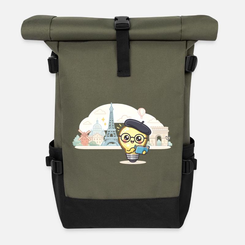 Pariser Glühbirnen-Gelehrter - Rolltop Rucksack - Olive/Schwarz