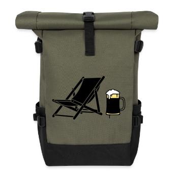 Deck Chair Beer Mug Silhouette - Roll Top Backpack - olive/black - Front