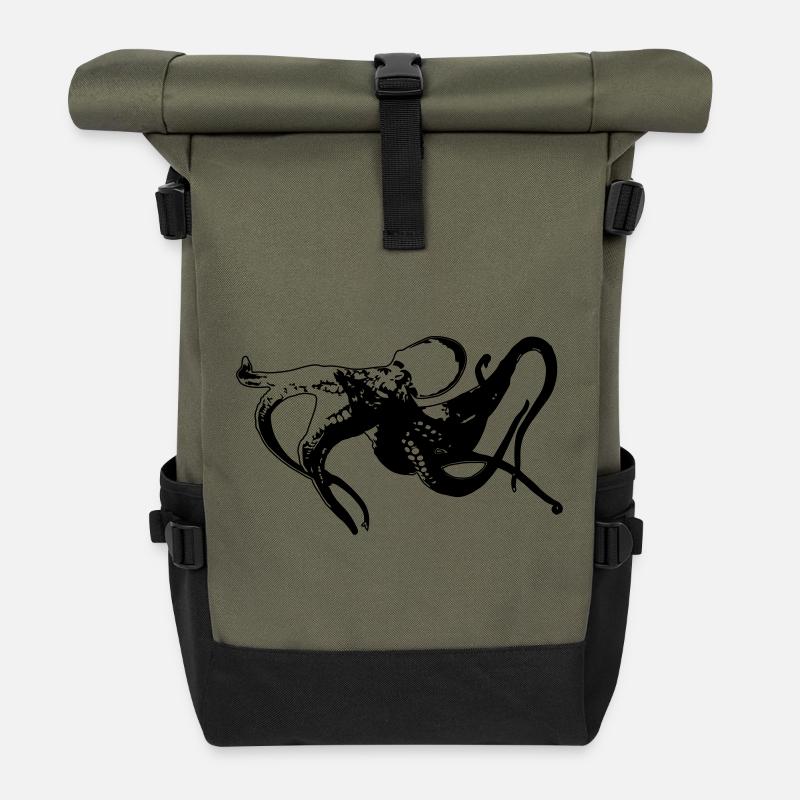 Oktopus Kraken Kopffüßer - Roll Top Backpack - olive/black