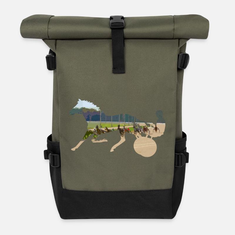 horse racing - Roll Top Backpack - olive/black