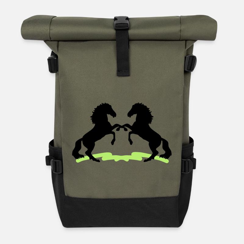 Horses - Roll Top Backpack - olive/black