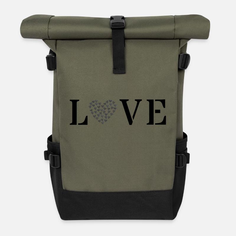 LOVE Motif | Minimalist Black - Roll Top Backpack - olive/black