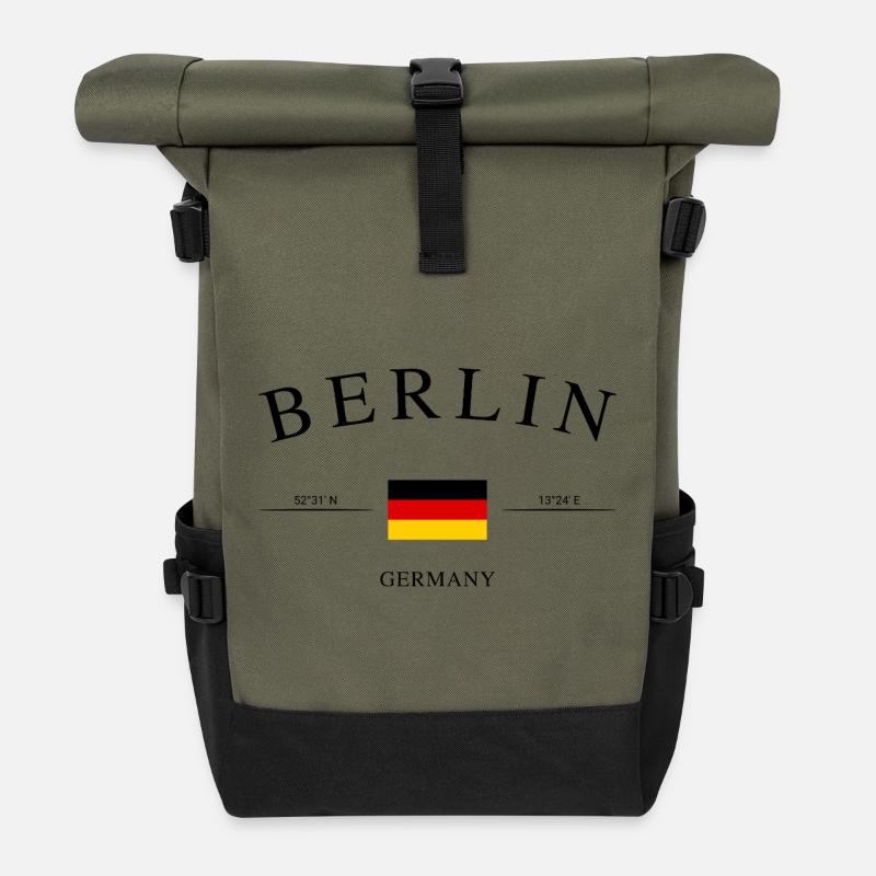 Berlin Deutschland – Urlaub Souvenir & Geschenk - Rolltop Rucksack - Olive/Schwarz