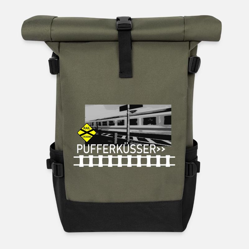 PUFFERKÜSSER - Rolltop Rucksack - Olive/Schwarz