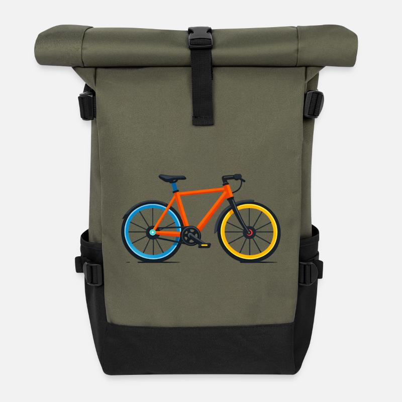Colourful bicycle in contrasting colours - Roll Top Backpack - olive/black