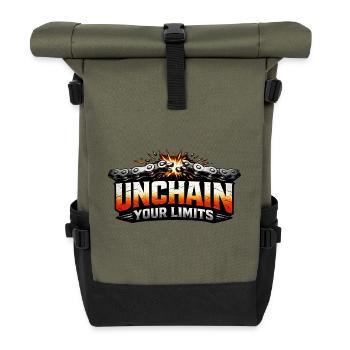 Unchain Your Limits Fahrrad Spruch - Rolltop Rucksack - Olive/Schwarz - Vorne