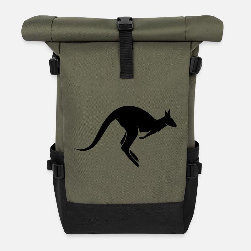 Ein hüpfendes Känguru - Rolltop Rucksack - Olive/Schwarz