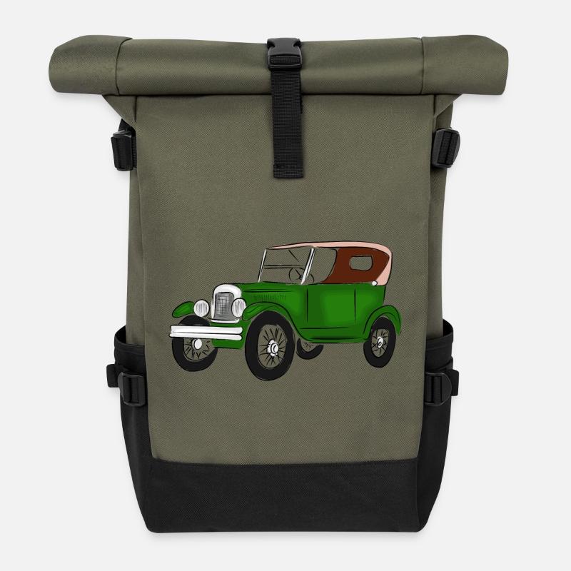 Oldtimerfarbenfroh, - Rolltop Rucksack - Olive/Schwarz