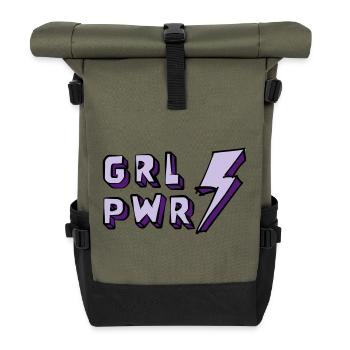 Illustration of Girl Power and Energy - Roll Top Backpack - olive/black - Front