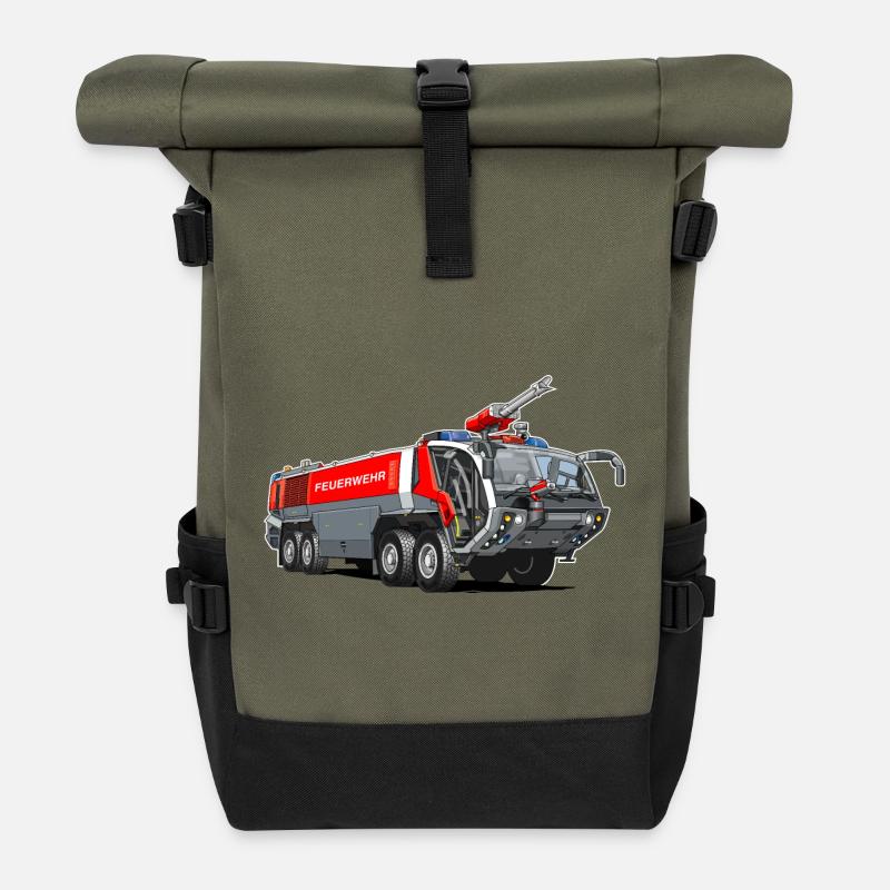 Feuerwehr mit Schaumkanone - Rolltop Rucksack - Olive/Schwarz