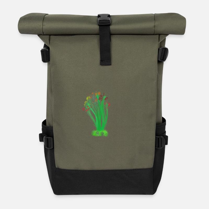 Farbenfroher Blumenstrauß Illustration - Rolltop Rucksack - Olive/Schwarz