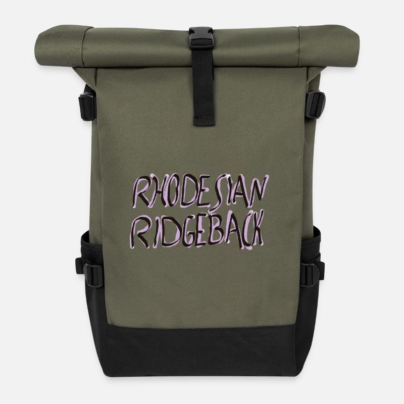 Rhodesian Ridgeback SchriftzugDesign - Rolltop Rucksack - Olive/Schwarz