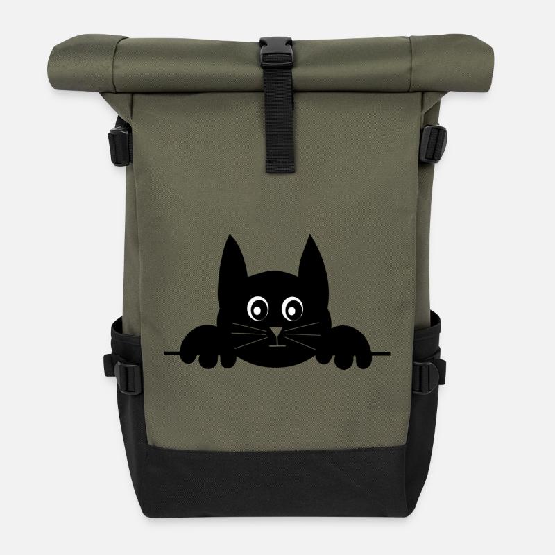 Drôle de chat – cadeau de design de chat mignon - Sac à dos roll top - olive/noir