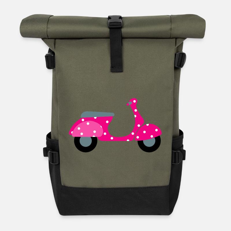 Roller Dots pink Punkte Muster Retro Vintage Fan - Rolltop Rucksack - Olive/Schwarz