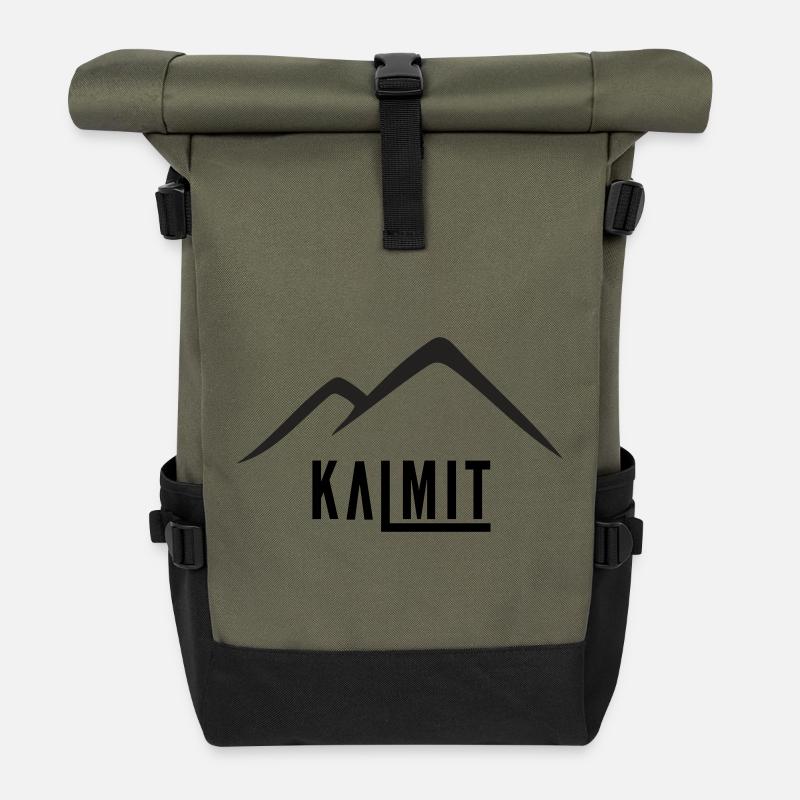 Mountain Silhouette Minimal Peak - Roll Top Backpack - olive/black