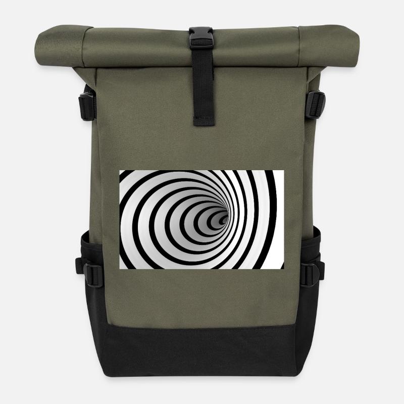 Black and White Spiral Vortex - Roll Top Backpack - olive/black