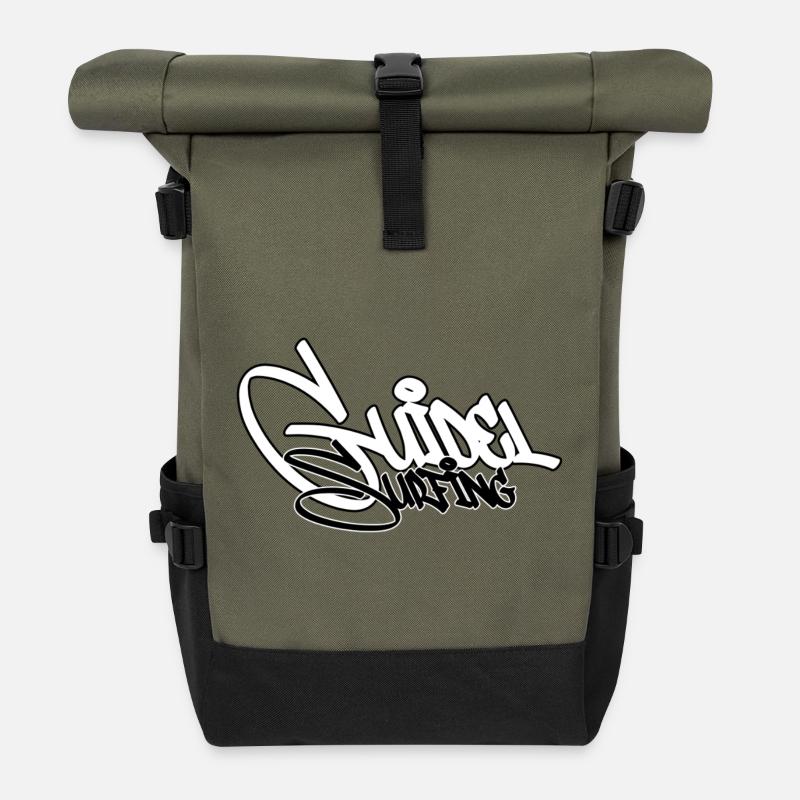 Surfen Graffiti Schwarz - Rolltop Rucksack - Olive/Schwarz