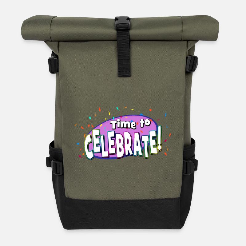 Festive Confetti Explosion - Roll Top Backpack - olive/black
