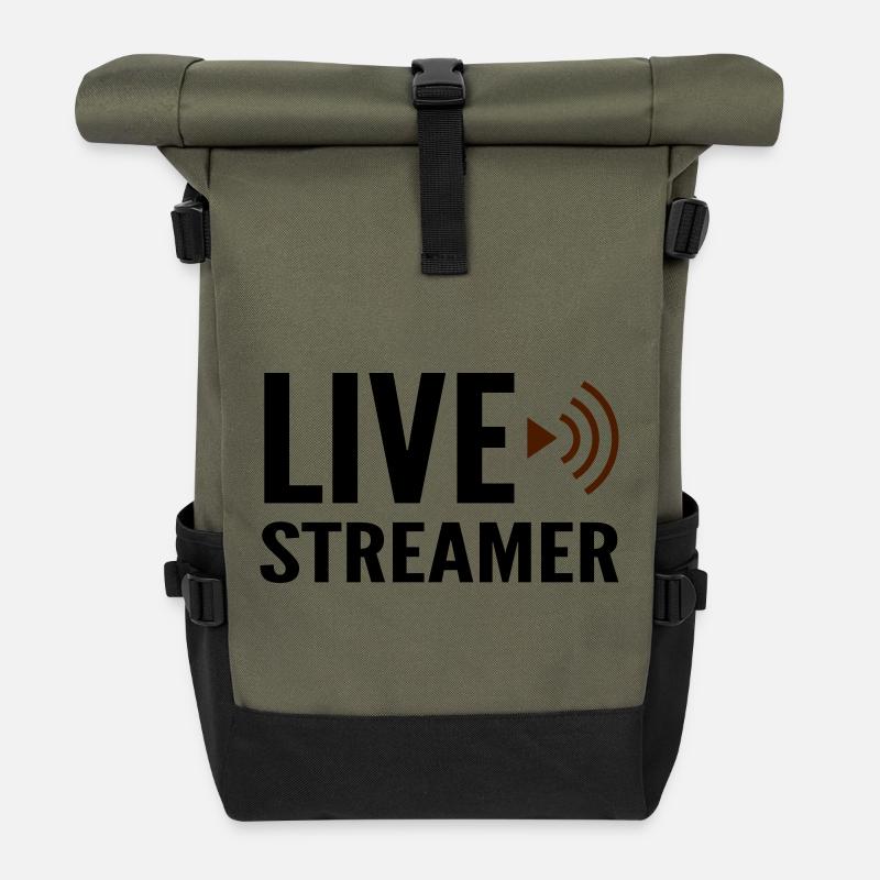 Streamer en direct - Sac à dos roll top - olive/noir