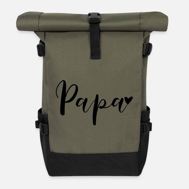 Papa Herz Geschenkidee - Rolltop Rucksack - Olive/Schwarz