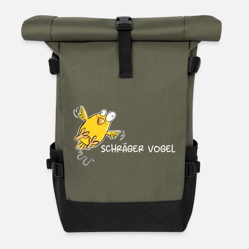 Schräger Vogel I Statement Spruch - Rolltop Rucksack - Olive/Schwarz