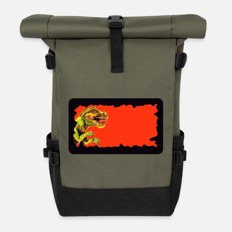 T-Rex Dinosaurier | personalisierbar  - Rolltop Rucksack - Olive/Schwarz