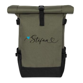 Stefan Name Vorname Kalligrafieherz - Rolltop Rucksack - Olive/Schwarz - Vorne