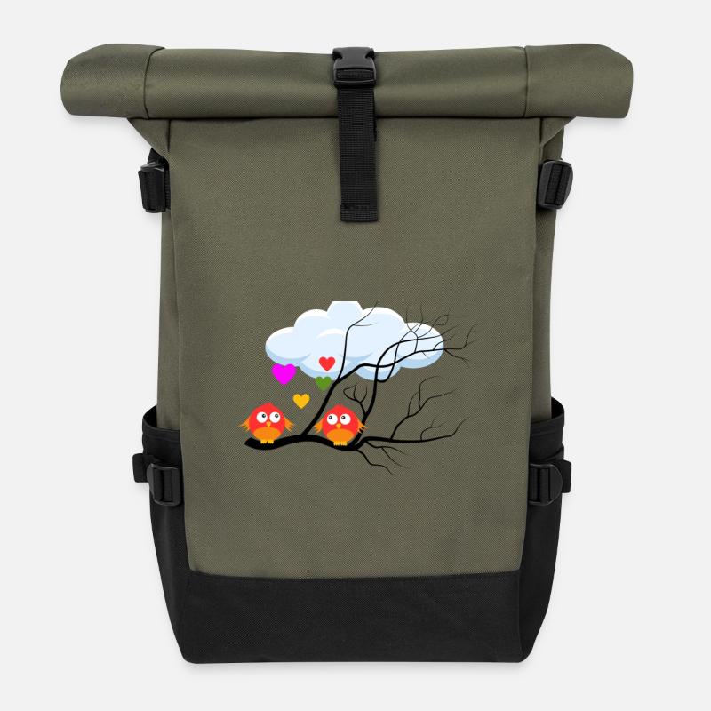 Vogerlliebe rosa rosa - Rolltop Rucksack - Olive/Schwarz