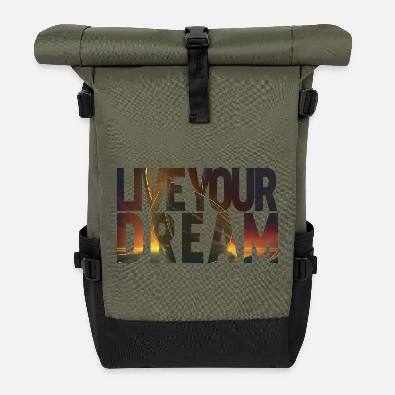 Live your dream - Rolltop Rucksack - Olive/Schwarz