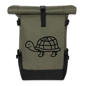 Schildkröte langer Hals lächelt glücklich lustig - Rolltop Rucksack - Olive/Schwarz - Vorne