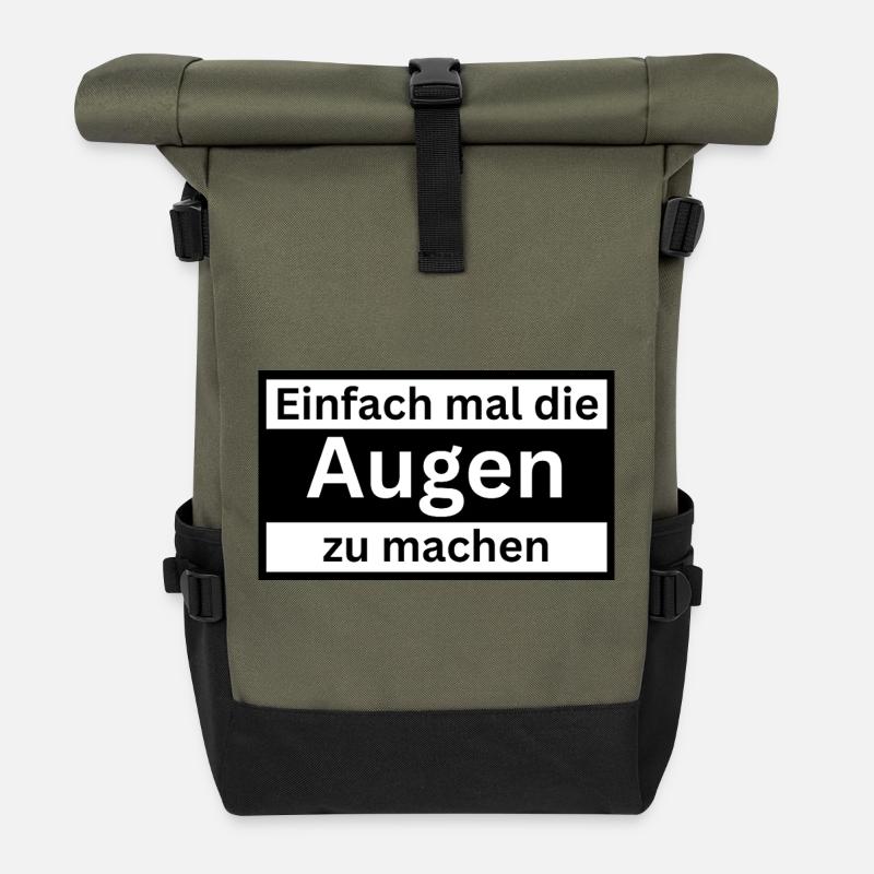 Einfach_mal_die_Augen_zu - Rolltop Rucksack - Olive/Schwarz
