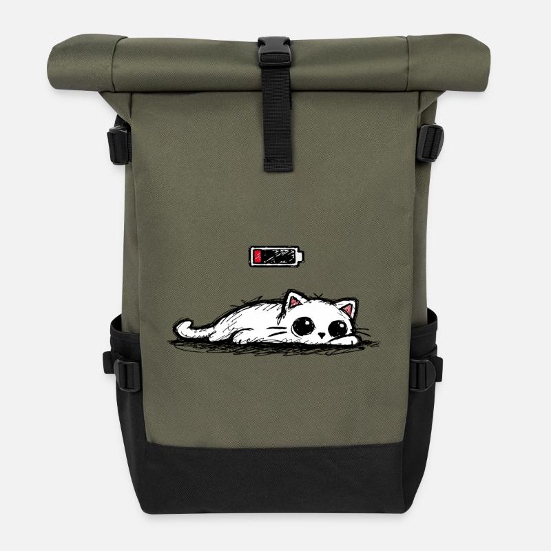 Battery low – Süße Katze Minimal Statement - Rolltop Rucksack - Olive/Schwarz